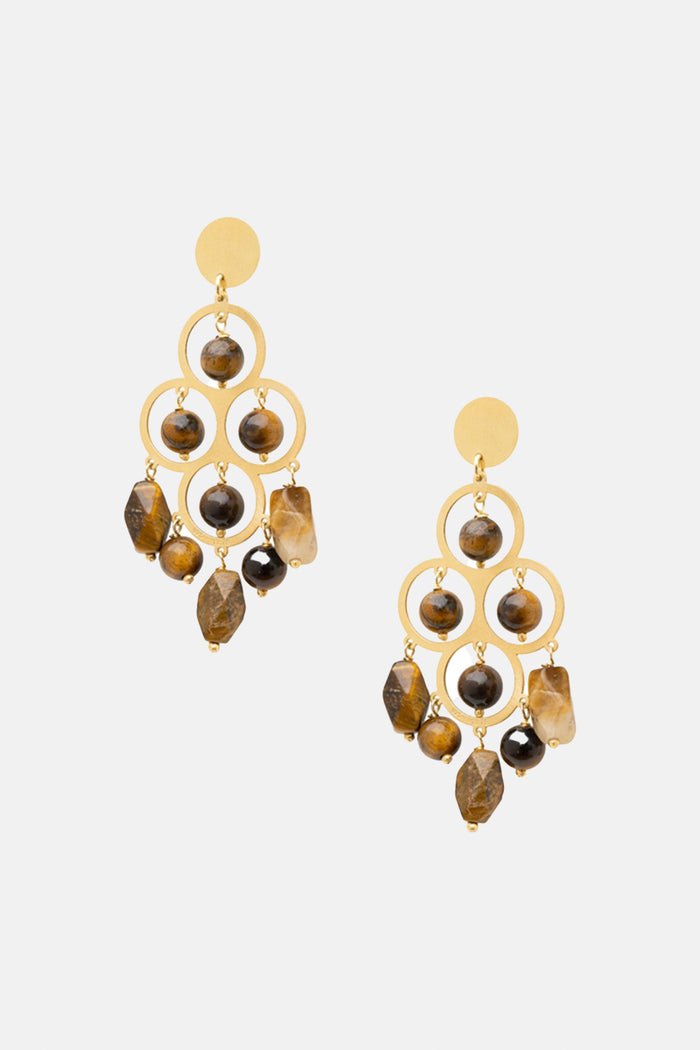 CHANDELIER EARRINGS "ANGELINA" GOLD/TIGER EYE