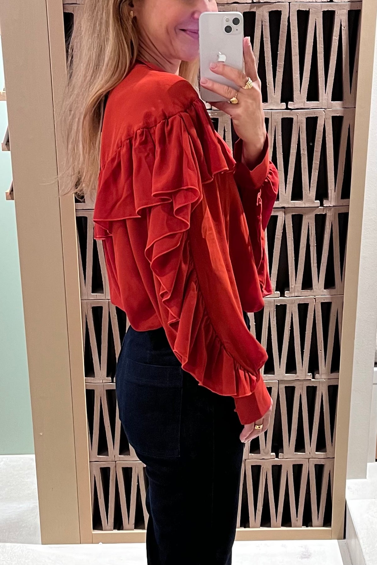 CHIFFON BLOUSE WITH VOLANTS CHILI