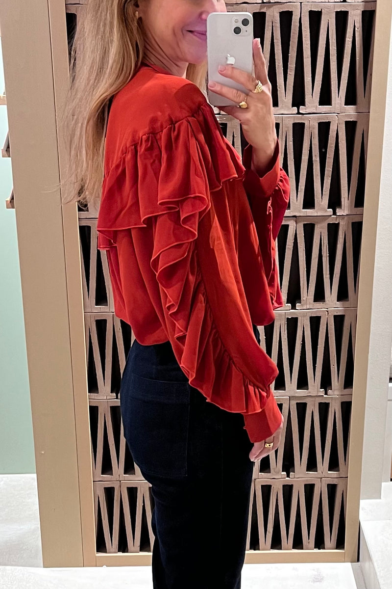 CHIFFON BLOUSE WITH VOLANTS CHILI