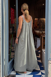 LONG SLEEVELESS COTTON DRESS "GAUZE" STONE