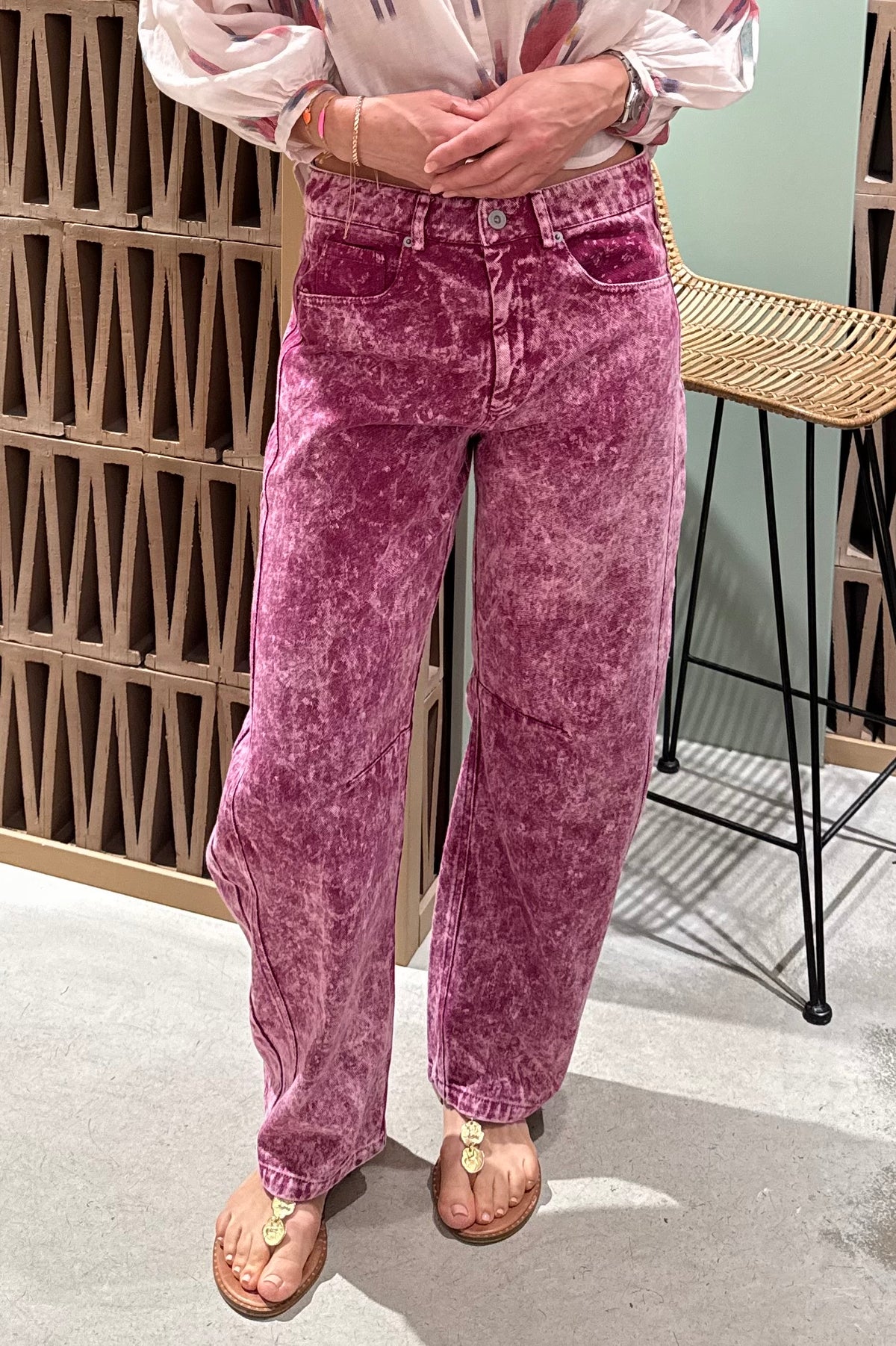 BARREL DENIM PANTS RASPBERRY