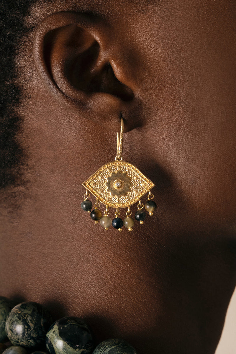 EARRINGS "EYE PAISLEY" GOLD/CATS EYE