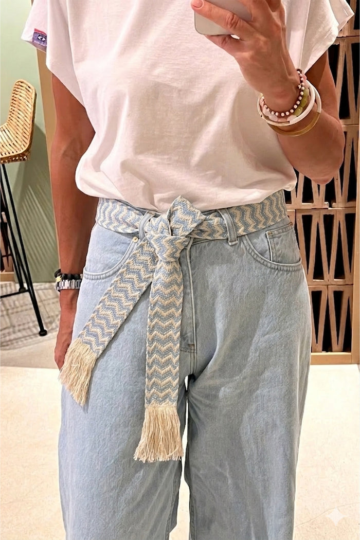 WOVEN BELT "CHEVRON" ICE BLUE/ECRU