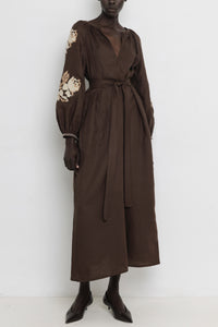 LONG LINEN DRESS "FLEUR" CHOCOLATE *PRE ORDER*