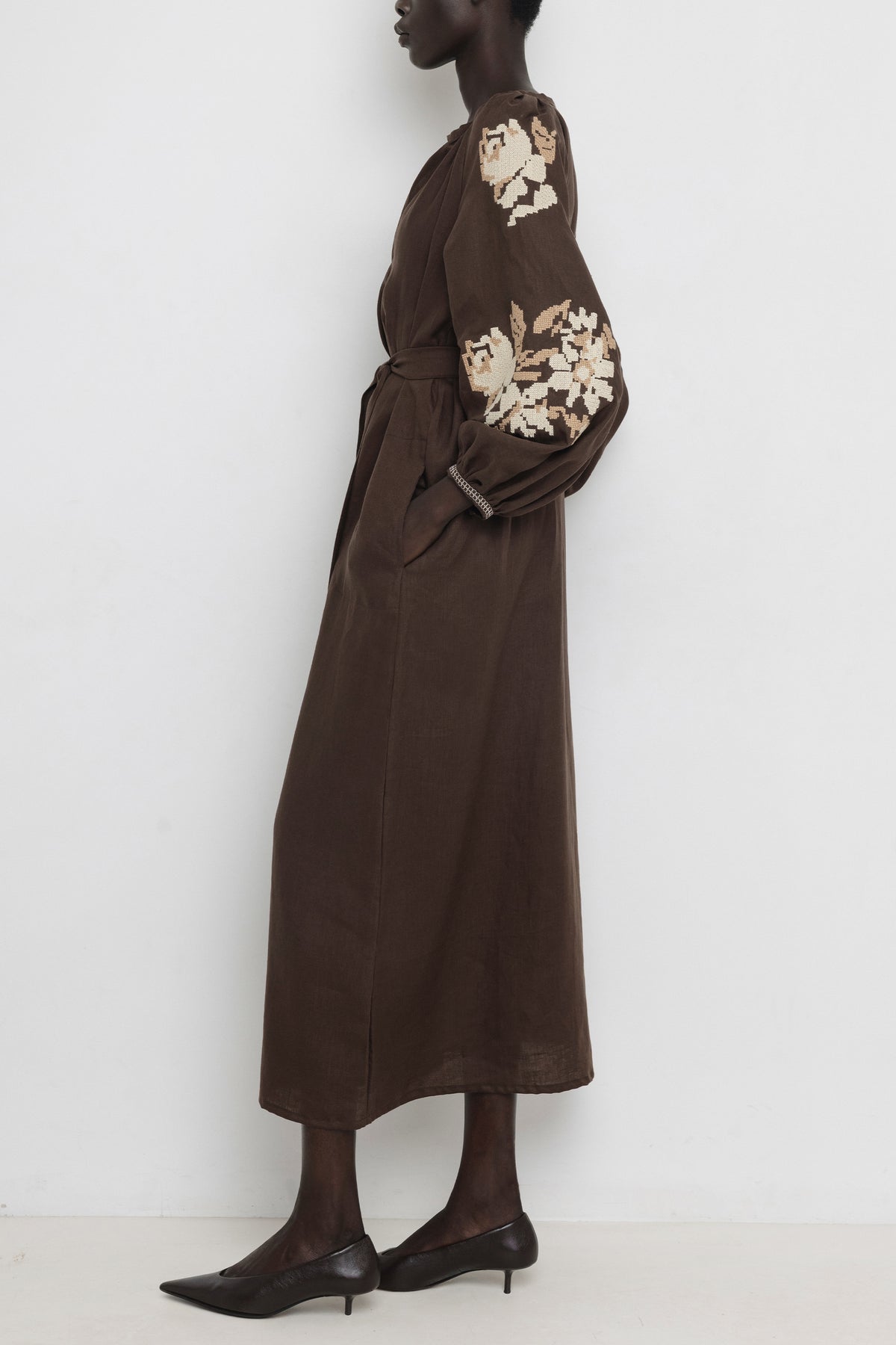 LONG LINEN DRESS "FLEUR" CHOCOLATE *PRE ORDER*