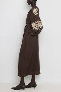 LONG LINEN DRESS "FLEUR" CHOCOLATE *PRE ORDER*