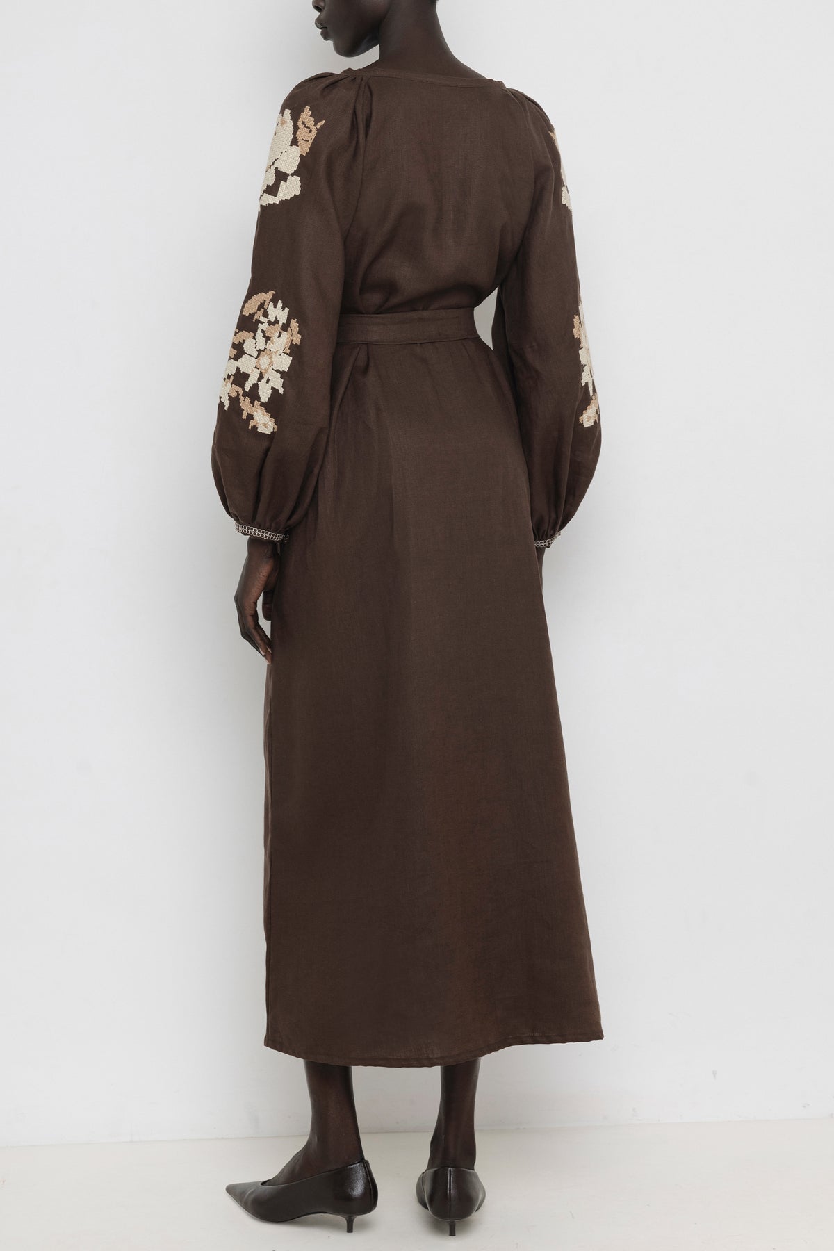 LONG LINEN DRESS "FLEUR" CHOCOLATE *PRE ORDER*