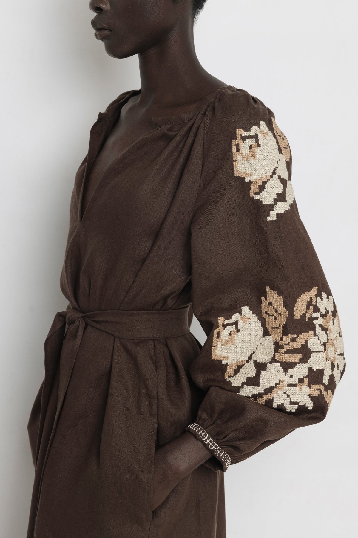 LONG LINEN DRESS "FLEUR" CHOCOLATE *PRE ORDER*