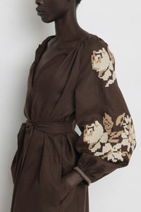 LONG LINEN DRESS "FLEUR" CHOCOLATE *PRE ORDER*
