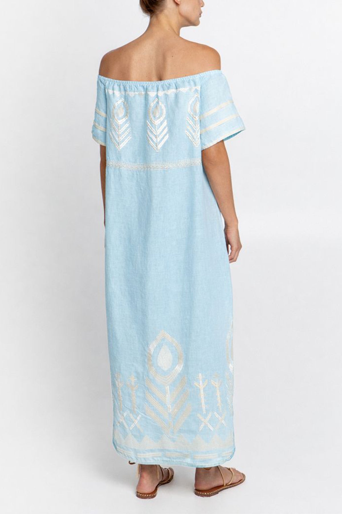 OFF SHOULDER LINEN DRESS "FEATHER" CIEL/CHAMPAGNE