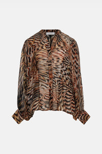 SILKY OVERSIZED BLOUSE "IVORY" MULTICOLOR