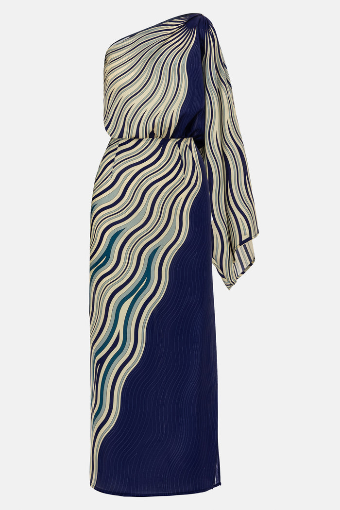 VISCOSE/SILK ONE SHOULDER DRESS "COLUMN" SOLARIS