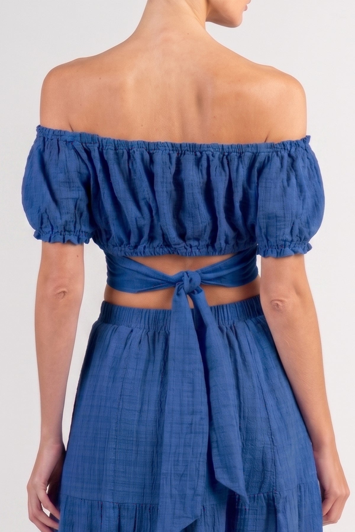 MUSSLINE CROP TOP "PATMOS" GREEK BLUE