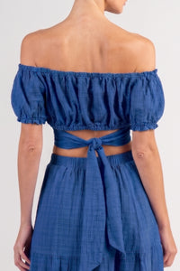 MUSSLINE CROP TOP "PATMOS" GREEK BLUE