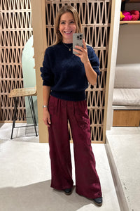 VISCOSE JACQUARD WIDE LEG PANTS "ROSES" BORDEAUX