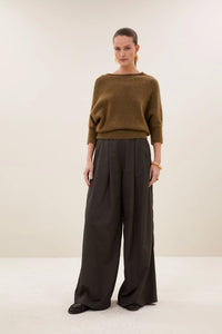 OVERSIZED ALPACA PULLOVER "KYOTO" GOLDEN OLIVE