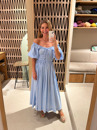 OFF-SHOULDER MIDI DRESS "ELENA" POWDER BLUE