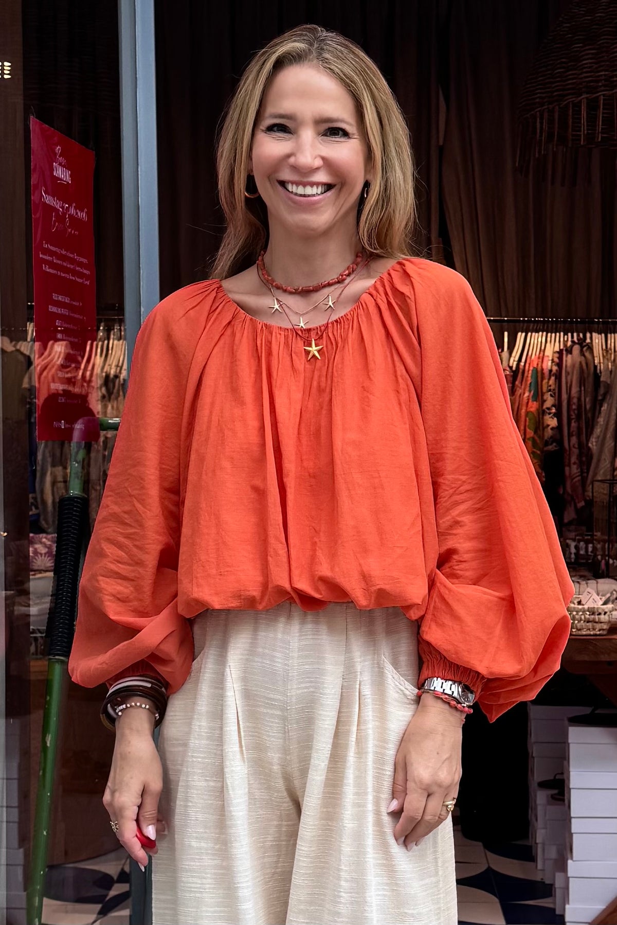 OVERSIZED LIGHT COTTON BLOUSE ORANGE