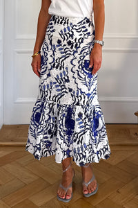 EMBROIDERED MIDI COTTON SKIRT "PORTARIA" BLUE/WHITE