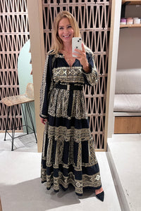 LONG DRESS "EMBROIDERED" BLACK/GOLD