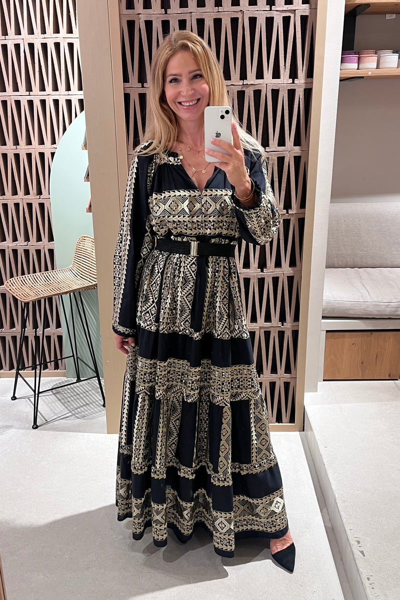 LONG DRESS "EMBROIDERED" BLACK/GOLD