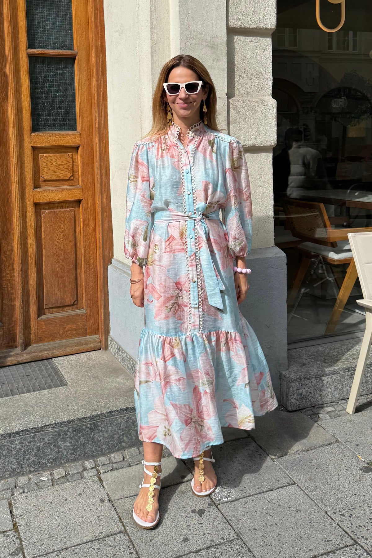EMBELLISHED MIDI DRESS LIGHT BLUE/PINK - LEMONI EXCLUSIVE