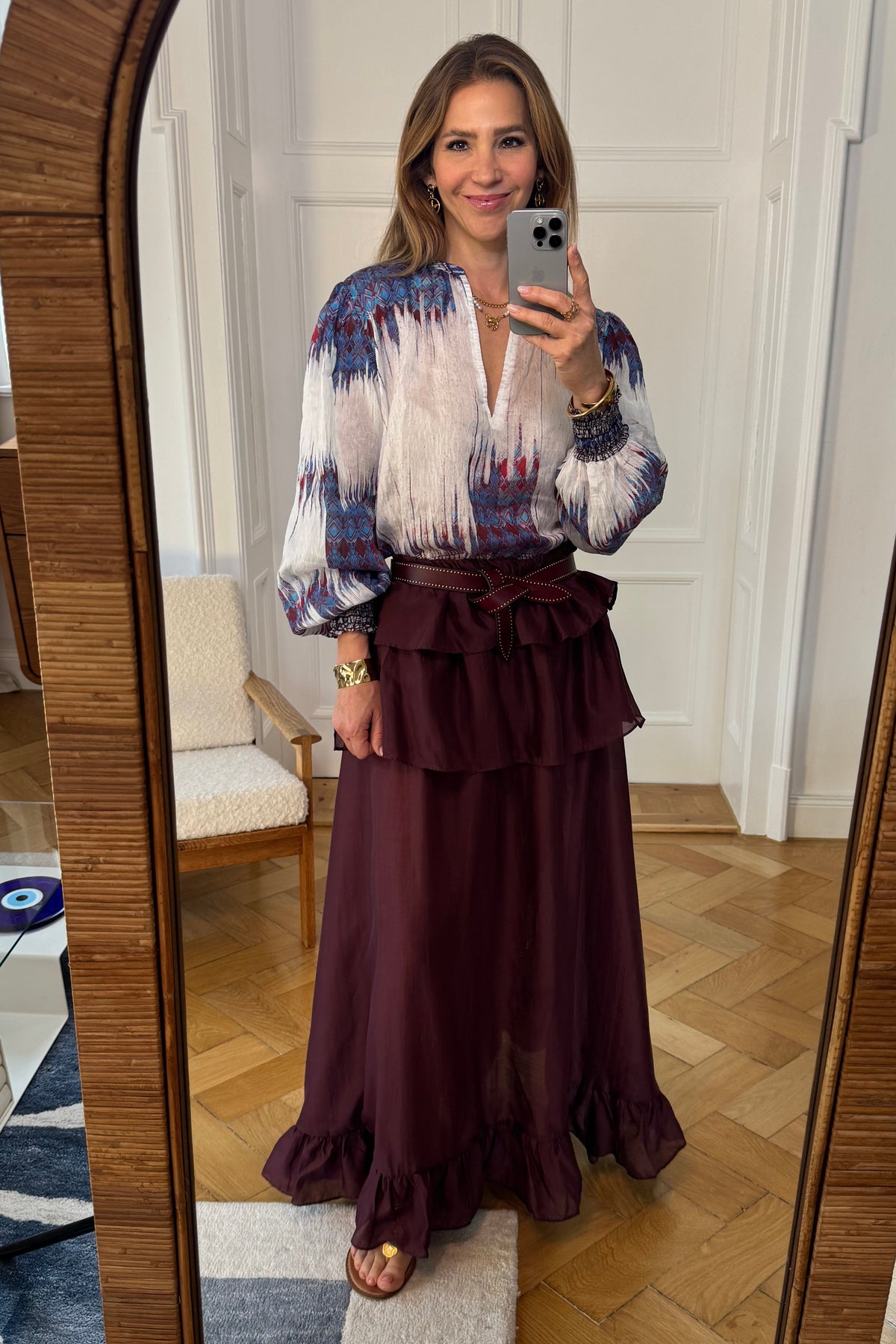 MAXI SKIRT WITH RUFFLES “GLOWVE“ GRENADINE