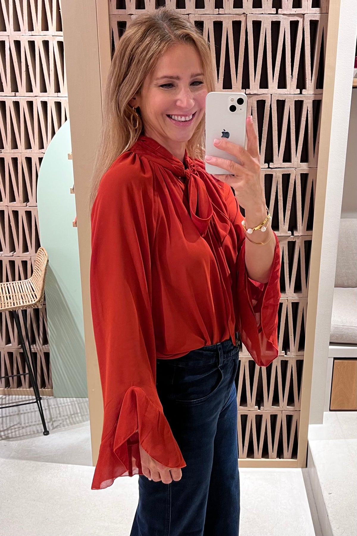 BOW TIE CHIFFON BLOUSE CHILI