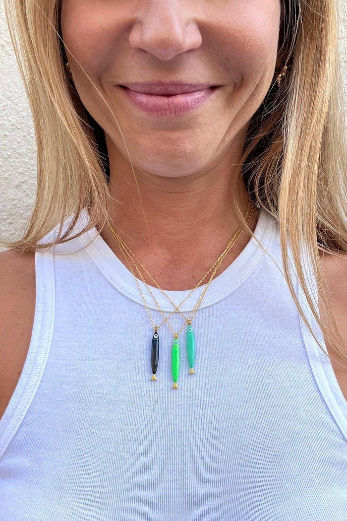 NECKLACE "SARDINE" BLACK/NEON GREEN/MINT GREEN