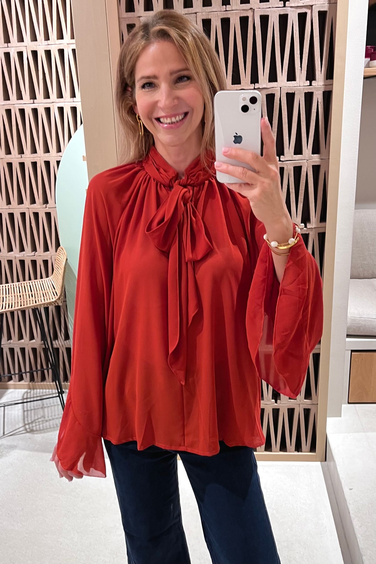 BOW TIE CHIFFON BLOUSE CHILI