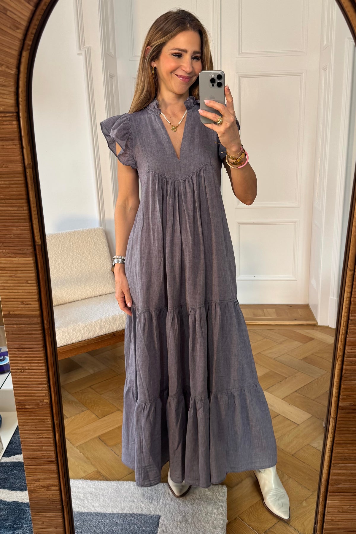 LONG COTTON GAZE DRESS "THIRA" PURPLE