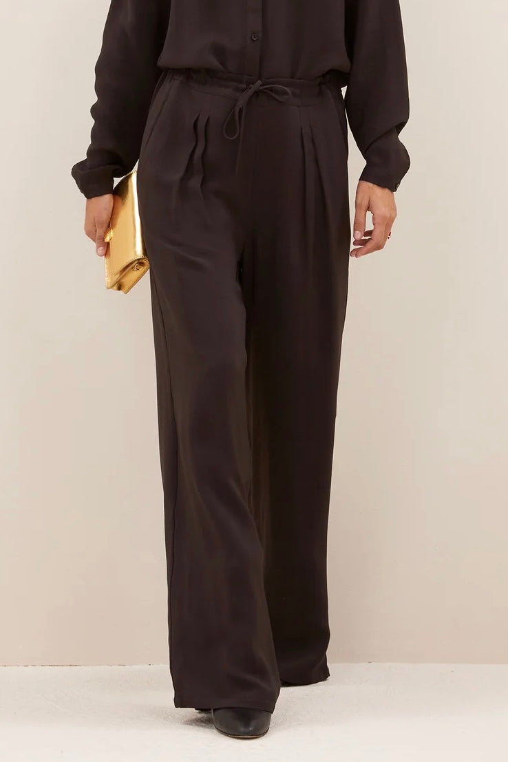 WIDE LEG VISCOSE PANTS „CAFE NOIR“