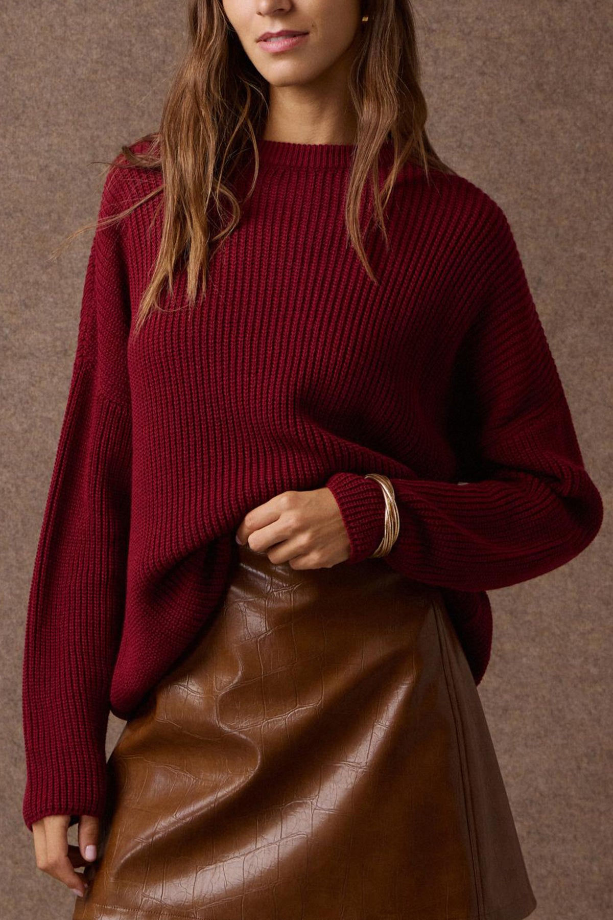 OVERSIZED KNIT PULLOVER BORDEAUX