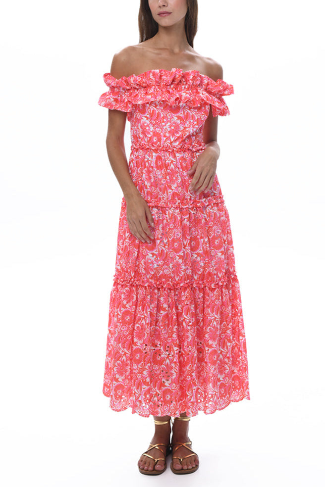 OFF-SHOULDER MIDI DRESS "DAPHNE" CORAL