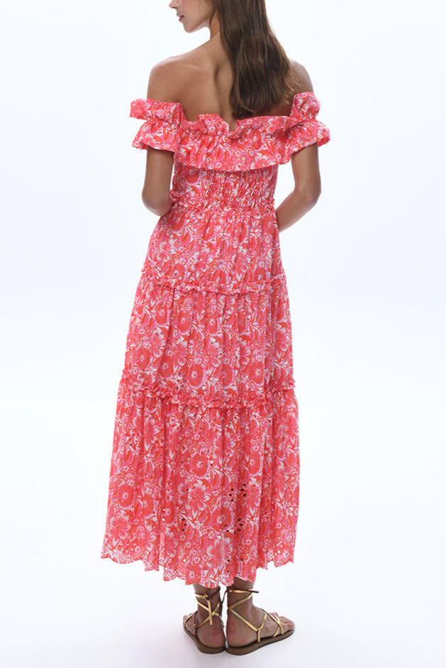 OFF-SHOULDER MIDI DRESS "DAPHNE" CORAL