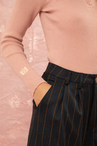 RIBBED VISCOSE POLO PULLOVER DUSTY ROSE