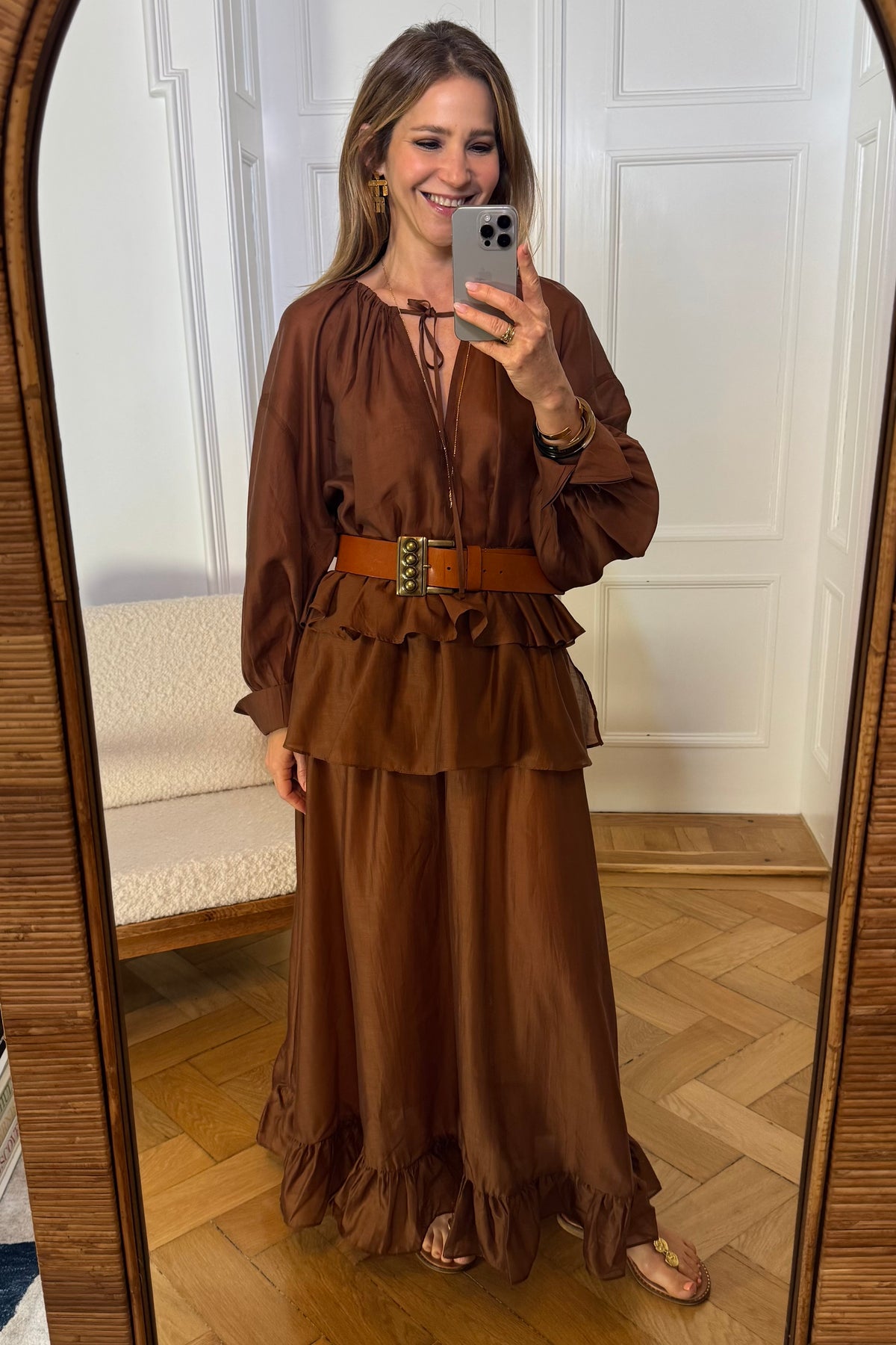 MAXI SKIRT WITH RUFFLES “GLOWVE“ BROWN