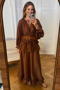 MAXI SKIRT WITH RUFFLES “GLOWVE“ BROWN