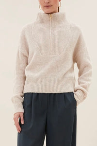 OVERSIZED PULLOVER WITH ZIPPER CHALK