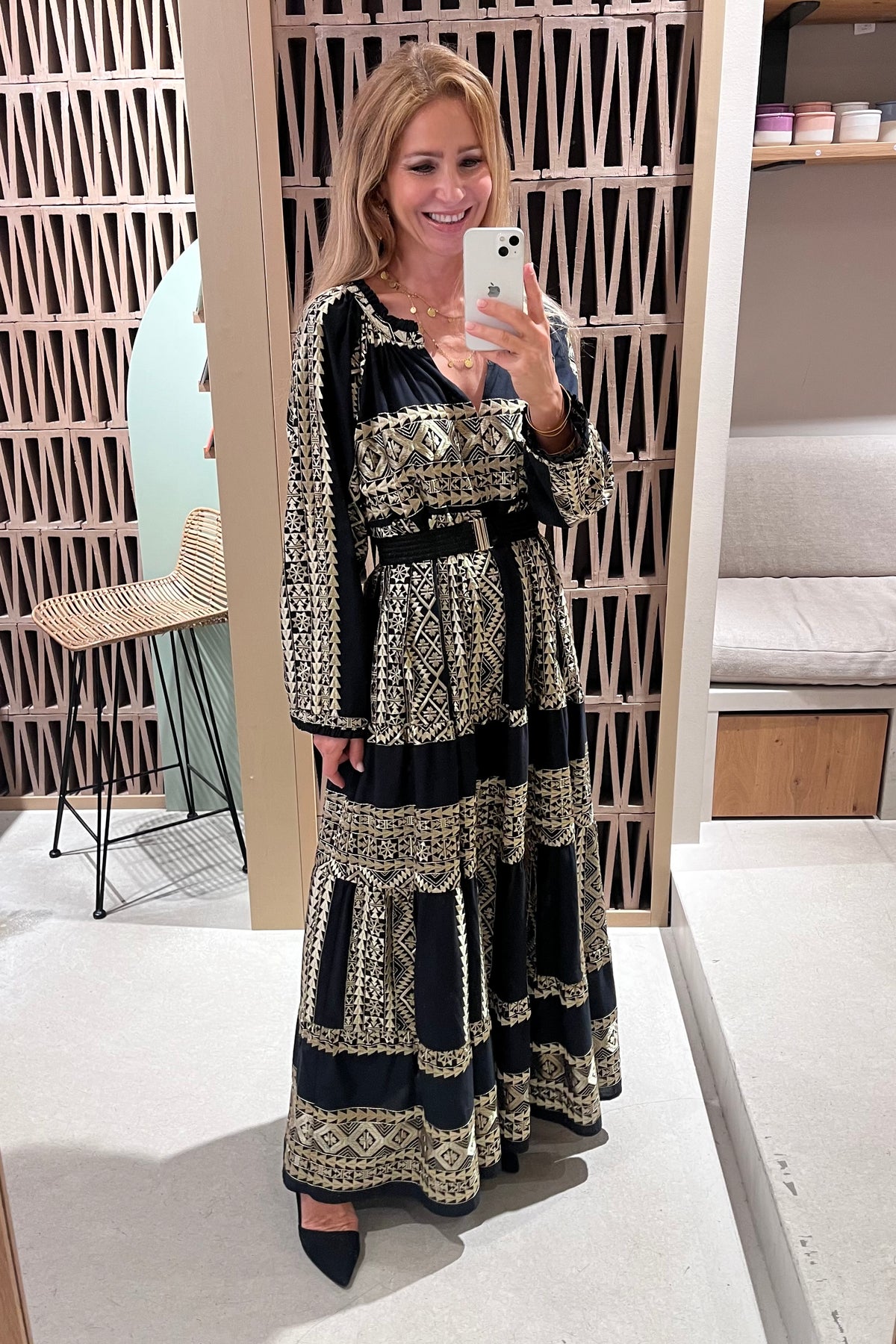 LONG DRESS "EMBROIDERED" BLACK/GOLD