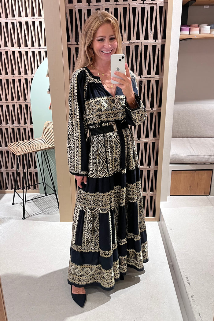 LONG DRESS "EMBROIDERED" BLACK/GOLD