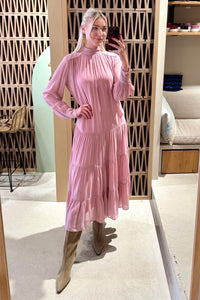 MIDI VISCOSE CHIFFON DRESS "SAFFON" DUSTY PINK