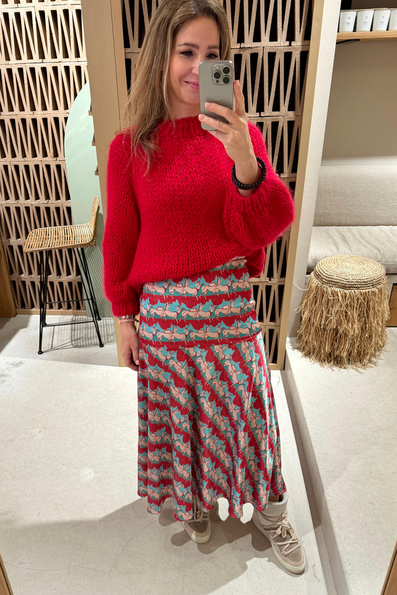 MIDI SKIRT "NAIADS" RED/NUDE/TURQUOISE