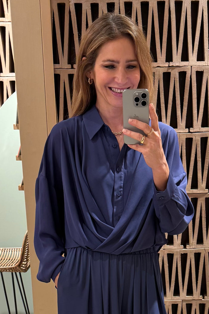 FLOWY CROPPED BLOUSE BLUE