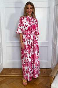 OVERSIZED LONG COTTON DRESS "LITO" WHITE/PINK