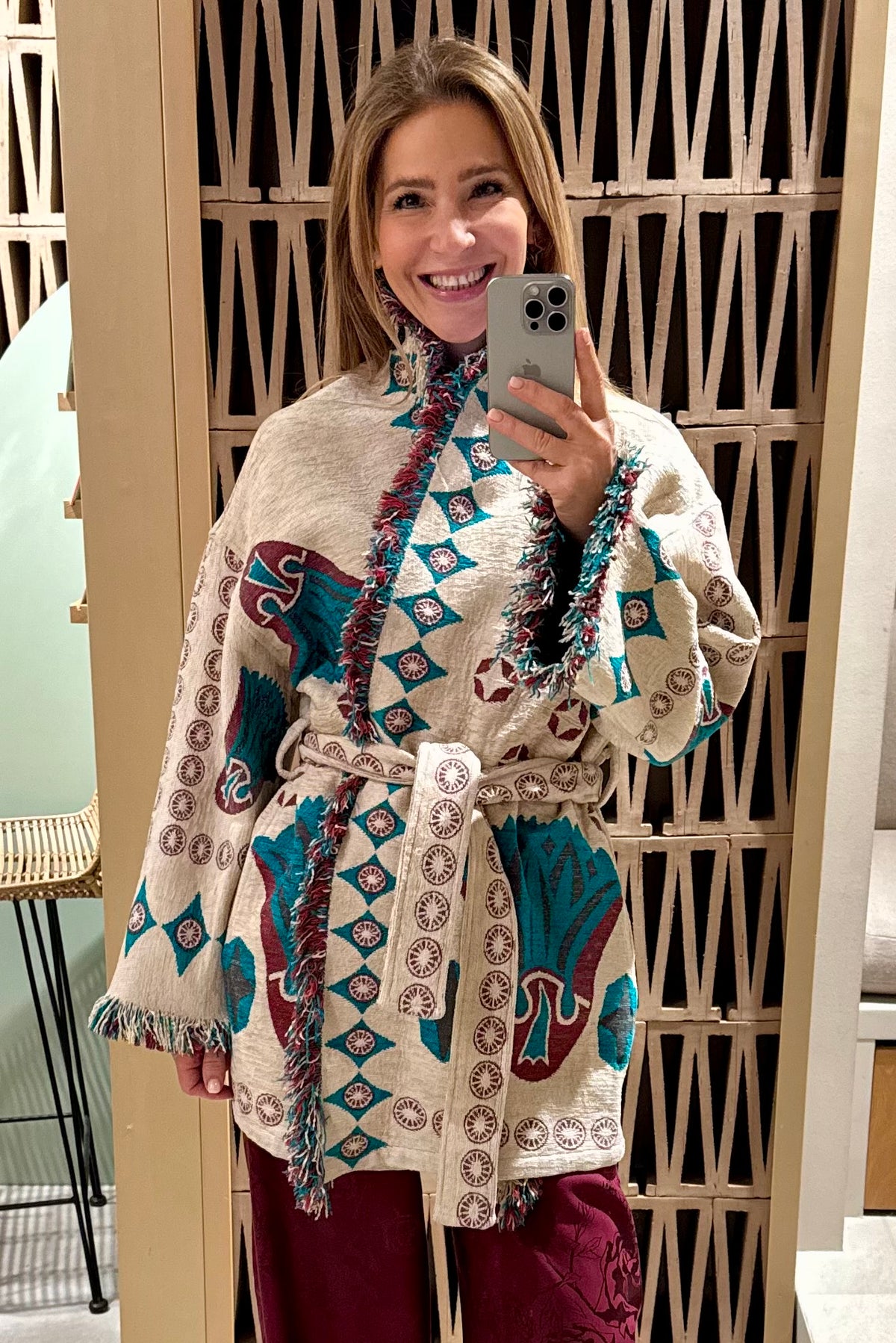 JACQUARD KIMONO JACKET "ELYNA" ECRU