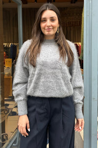 OVERSIZED BRUSHED CASHMERE PULLOVER LIGHT GREY