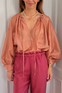 OVERSIZED TRANSPARENT BLOUSE "SILKSTONE" POWDER