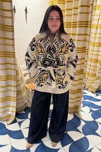 JACQUARD KIMONO JACKET OFFWHITE/BLACK/GOLD