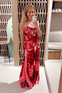LONG STRAPLESS DRESS "PASSIONFLOWER" RED